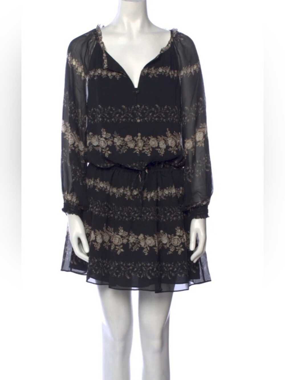 $298 JOIE Silk Floral Black Beige Mini Dress – Size L
